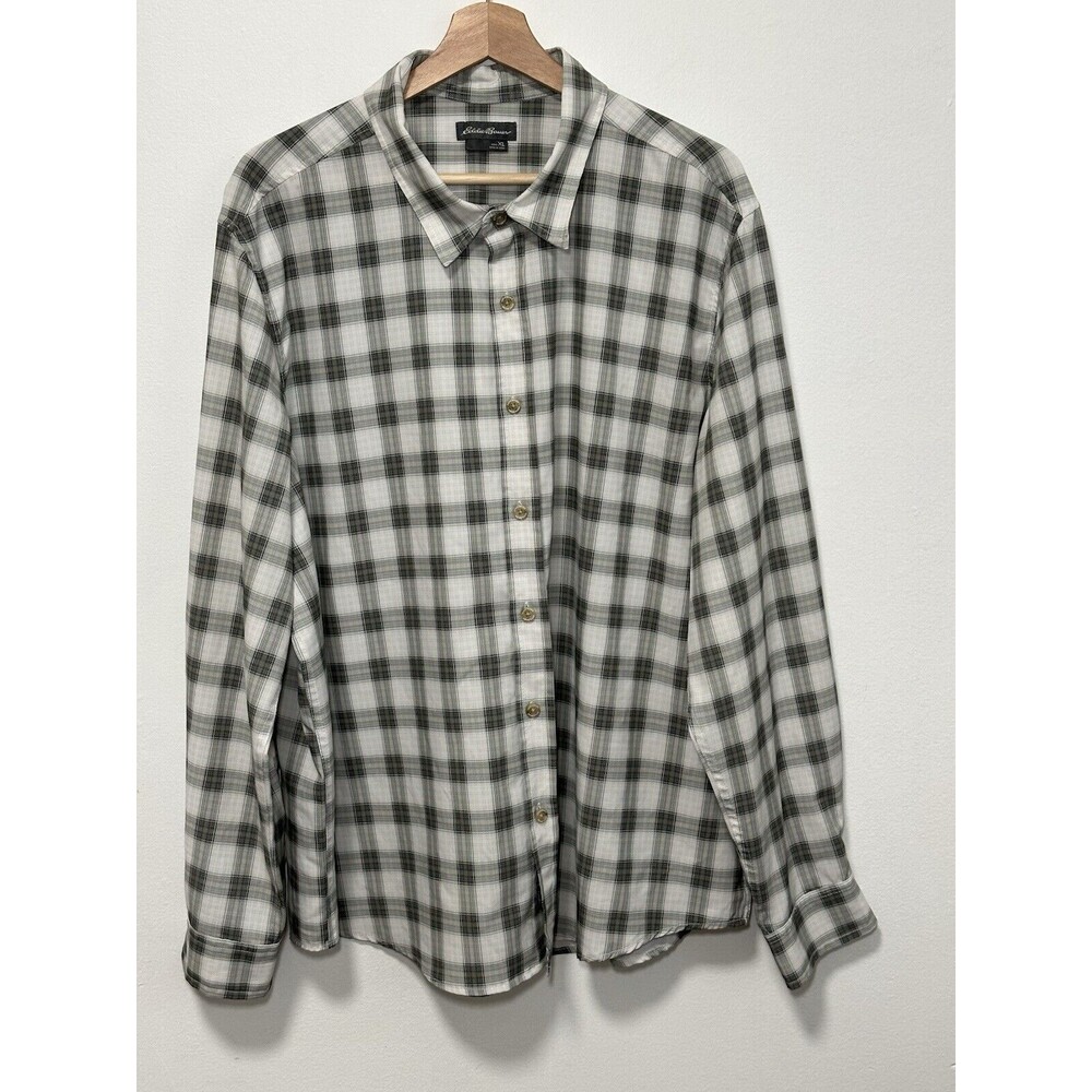 Eddie Bauer Men’s XL Plaid Shirt Polyester Spandex Liquid Knit Soft Smooth